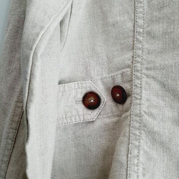 EDDIE BAUER 100% Linen Canvas Button Down Jacket Utility Light Beige Sz L - Picture 12 of 13